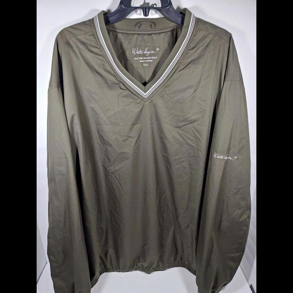 Walter Hagen Golf V-Neck Jacket Mens 2XL Green Long Sleeve Pullover Windbreaker